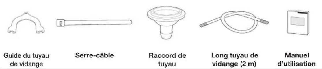 Guide du tuyau de vidange Serre-câble Raccord de tuyau Long tuyau de vidange (2 m) Manuel d'utilisation