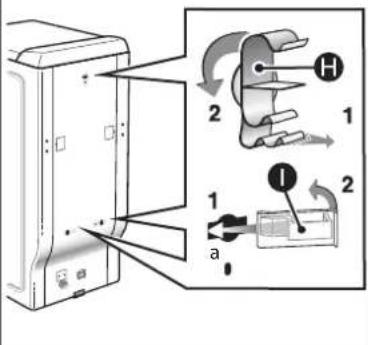 Diagram showing a device with labeled parts and directional arrows indicating motion or movement, including annotations like 'a' and numbered components.