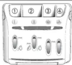 Diagram of a toaster front panel with numbered buttons and control knobs