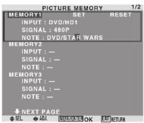 MARANTZ PD5050D - Storing picture settings - 1
