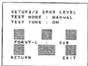 SETUP3/3 SPKR LEVEL TEST MODE : MANUAL TEST TONE : ON FORNT-L : DdB RETURN EXIT