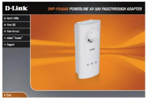 D-Link® DHP-P500AV POWERLINE AV 500 PASSTHROUGH ADAPTER Install Utility View 3G View Vorsal Adobe® Flexener® Support Exit