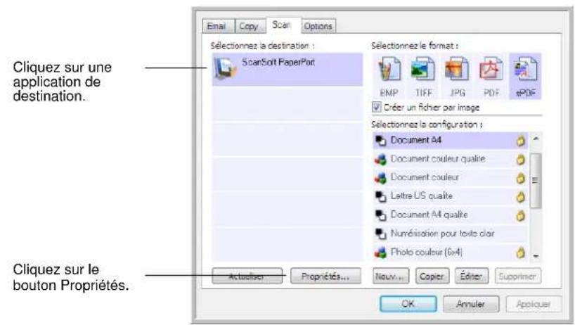 XEROX DocuMate 515 - Définition des propriétés de l'application de destination - 1