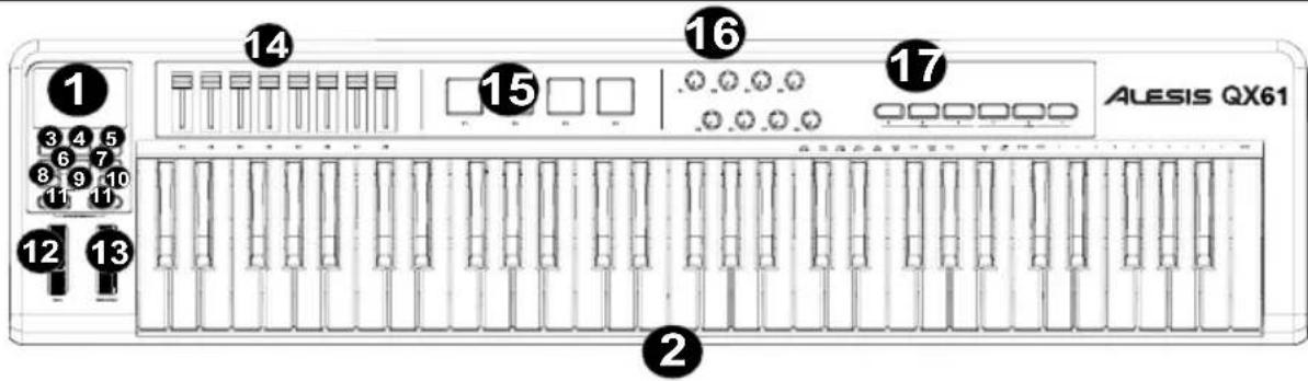 ALESIS QX61 - CARACTÉRISTIQUES DU PANNEAU SUPÉRIEUR - 1