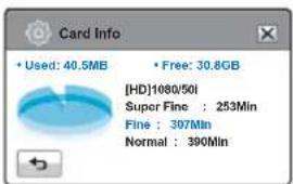 Card Info • Used: 40.5MB • Free: 30.8GB [HD]1080/50i Super Fine : 253Min Fine : 307Min Normal : 390Min