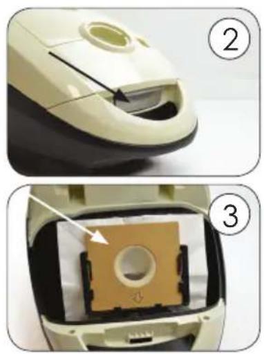 DOMO DO7264S - Replacing the dust bag and cleaning the motor filter - 1