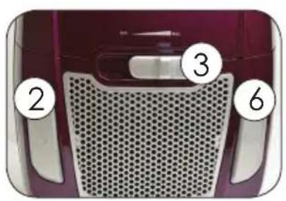 Diagram of a car's front grille with numbered labels pointing to different zones