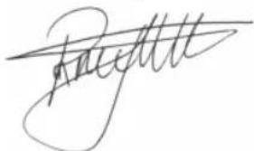 Handwritten signature or scribble on a line, likely a personal autograph or document