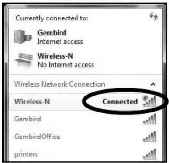 Currently connected to: Gembird Internet access Wireless-N No Internet access Wireless Network Connection Connected Wireless-N Gembird GembirdOffice printers