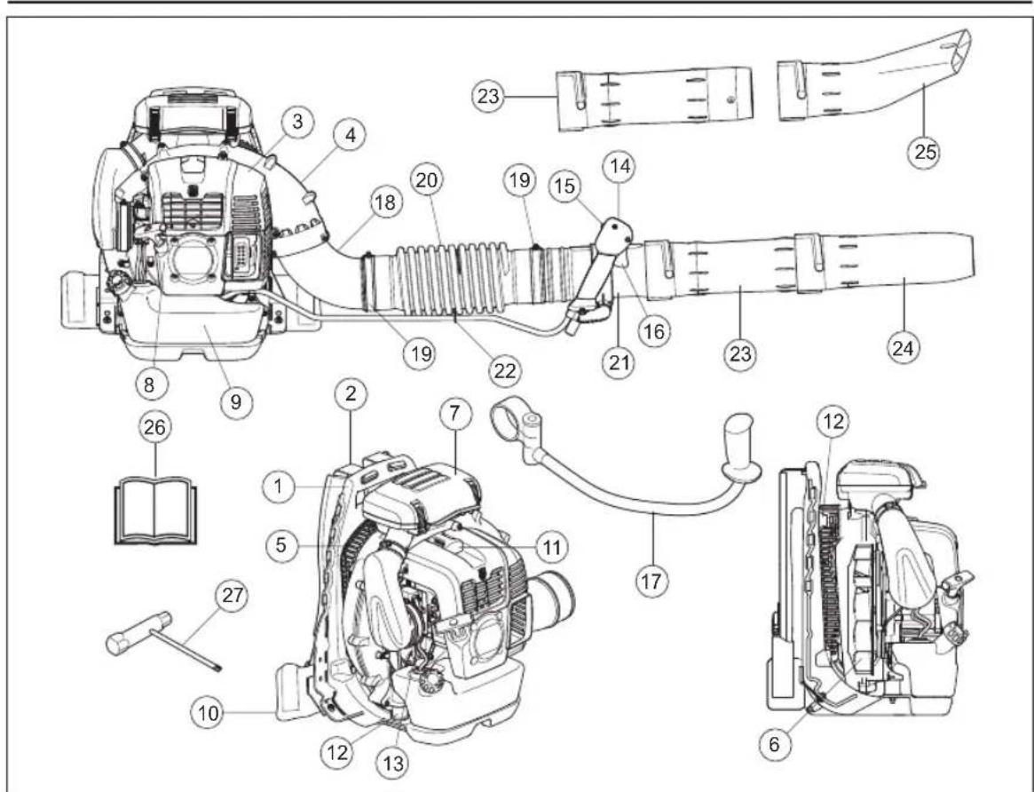Technical diagram of a manual electric shock absorber with numbered parts for identification and assembly reference.