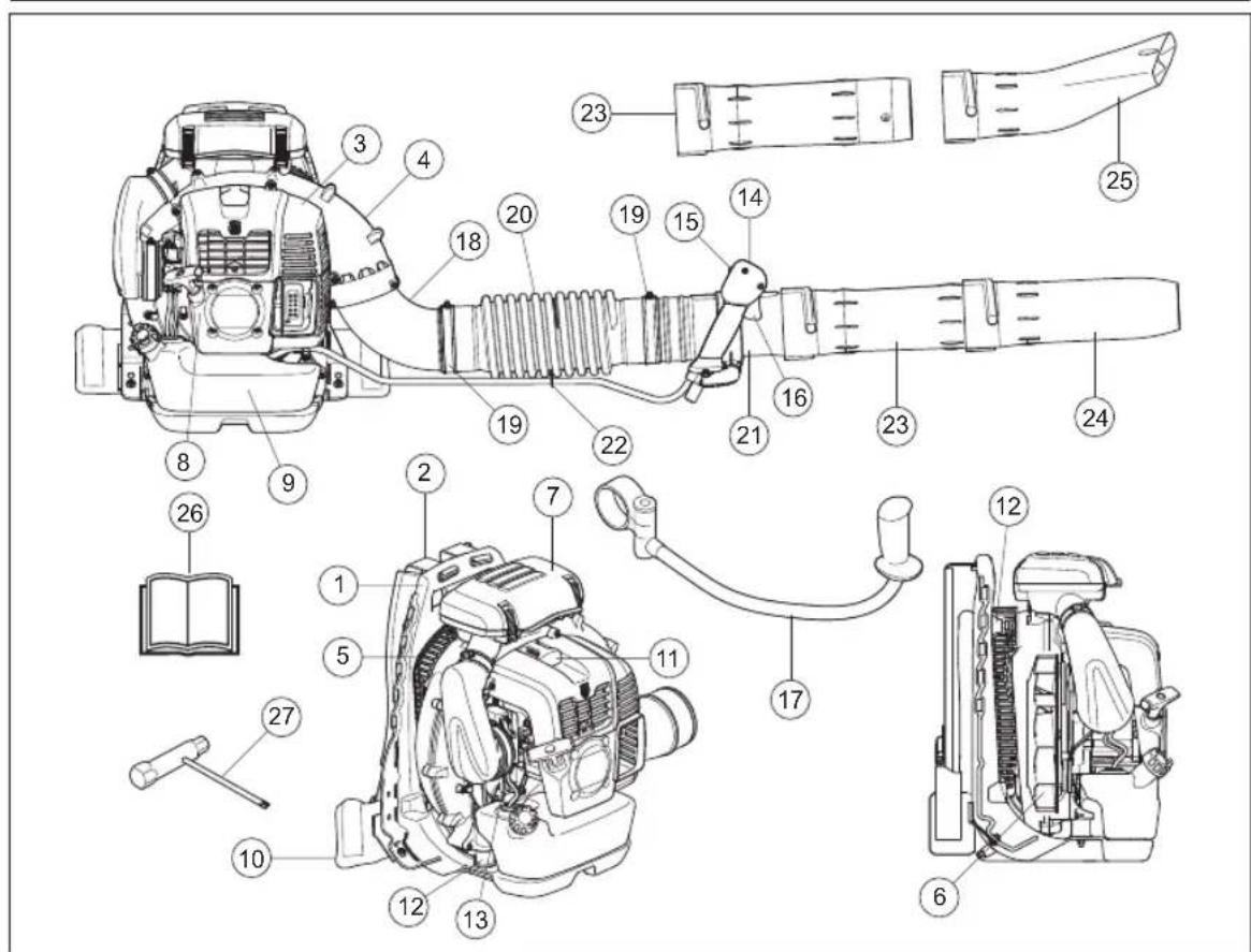 Technical diagram of a manual electric shock absorber with numbered parts for identification and assembly reference.