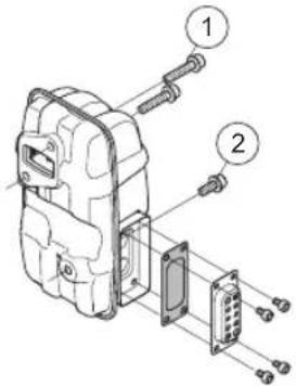 Technical diagram of a mechanical device with numbered components and exploded view