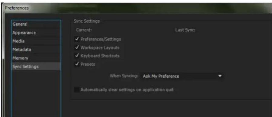 ADOBE Media Encoder CC - Manage Sync Settings - 1
