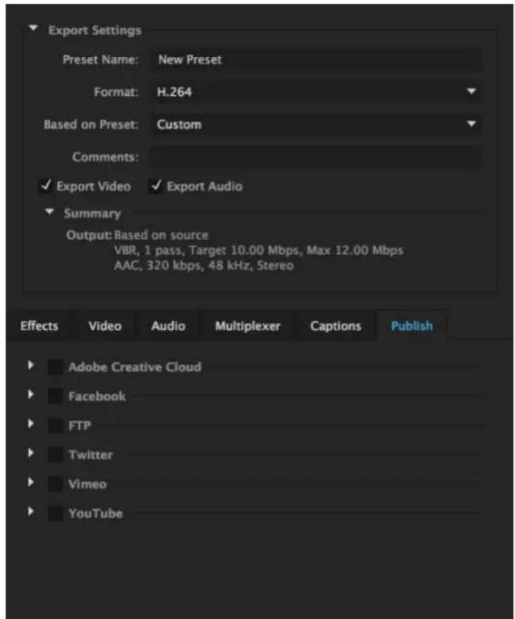 ADOBE Media Encoder CC - Publish settings - 1