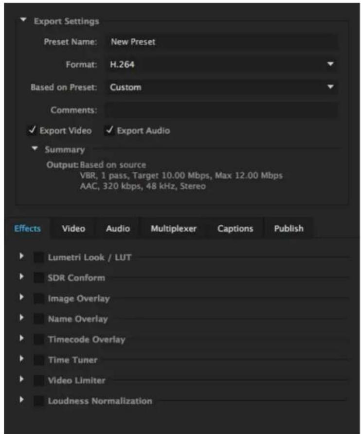 ADOBE Media Encoder CC - Effects settings - 1
