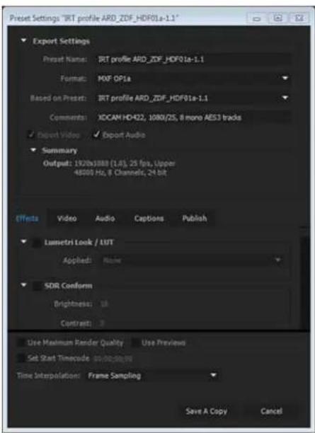 ADOBE Media Encoder CC - Applying an IRT preset to a media file - 2