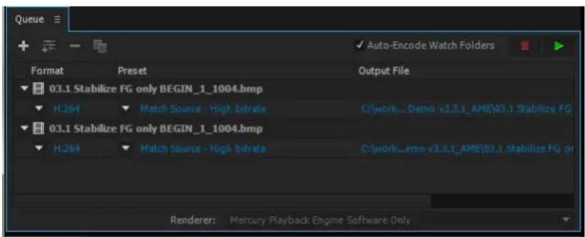 ADOBE Media Encoder CC - Queue panel - 1