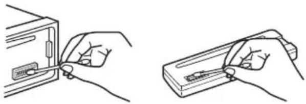 Line drawings showing two hands inserting a card into a device (no text or symbols present)