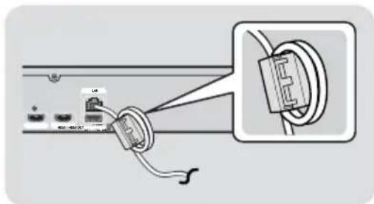 SAMSUNG HT-F5200 - Anbringen des Ferrit Ringkerns am LAN-Kabel des Geräts. - 1