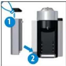 Diagram showing two labeled components of a battery or motor, with arrows indicating direction of movement.