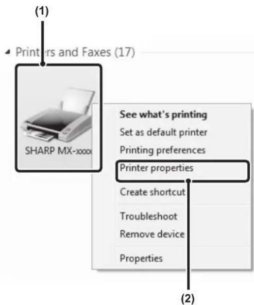 SHARP MX-C300W - Open the printer properties window. - 1