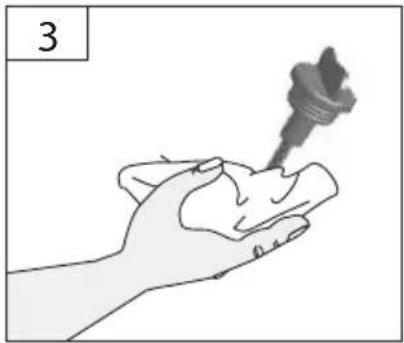 Illustration of a hand holding a small object with a dropper, labeled '3' in the top-left corner (no other text or symbols)