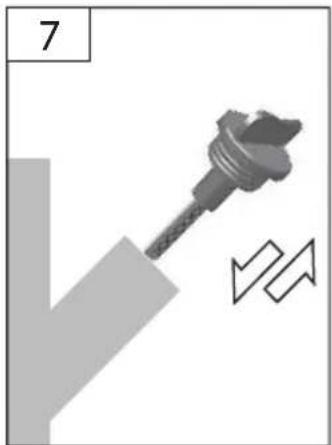 Diagram of a mechanical component with a pin and zigzag motion arrow, no text or symbols present