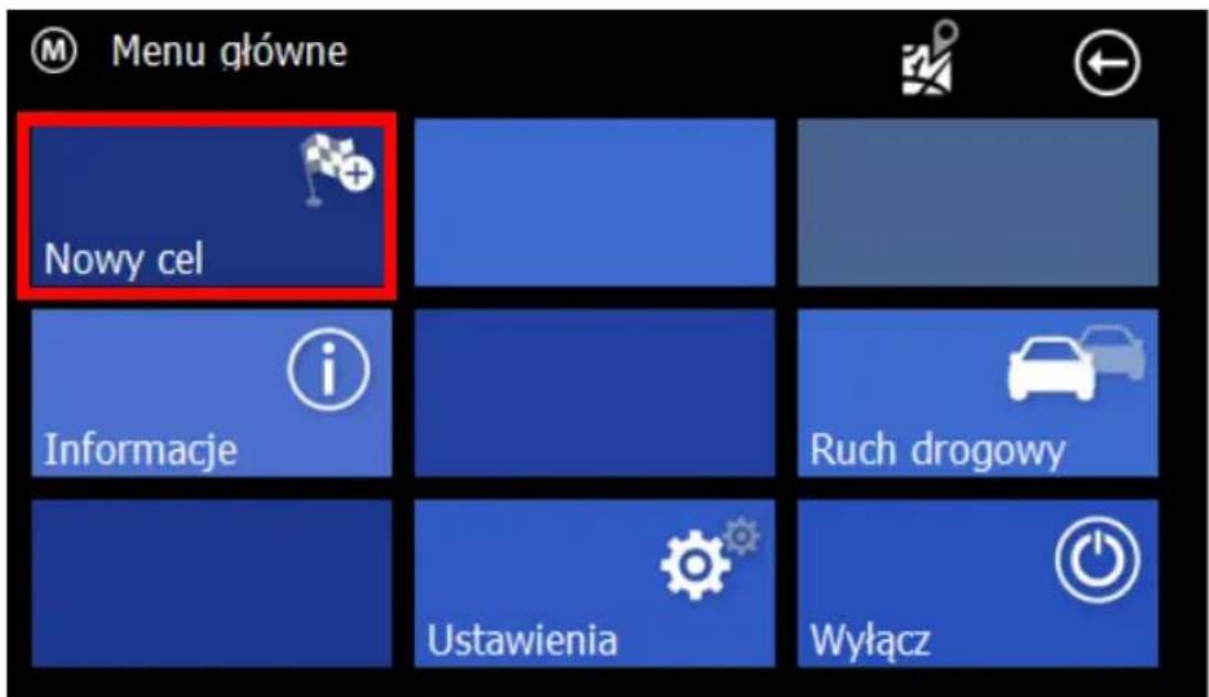 Menu główne Nowy cel Informacje Ruch drogowy Ustawienia Wyłącz