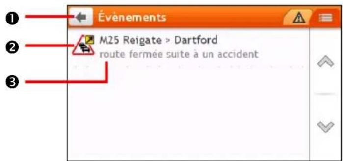 NAVMAN F350 - Comment faire pour afficher la liste de tous les événements sur mon itinéraire ? - 1