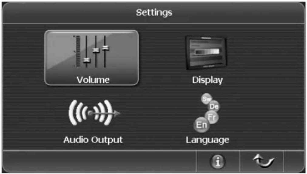 Settings Volume Display Audio Output Language