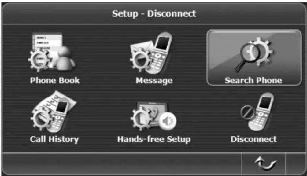 Setup - Disconnect Phone Book Message Search Phone Call History Hands-free Setup Disconnect