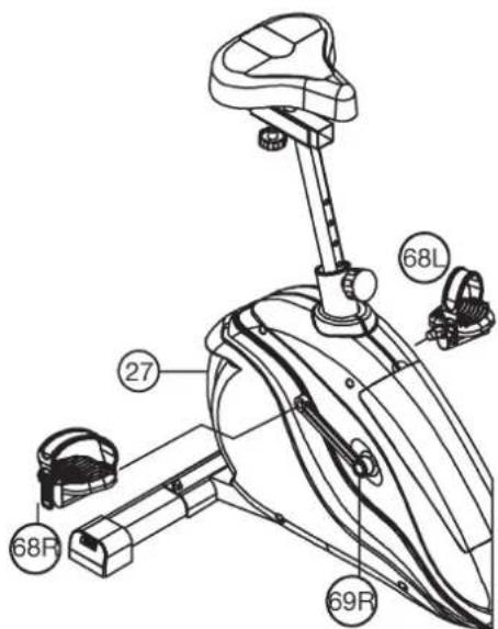 Christopeit EM 3 - Step 6: Installation of the right pedal (68R) and the left pedal (68L) on the pedal arms (69R+69L). - 1