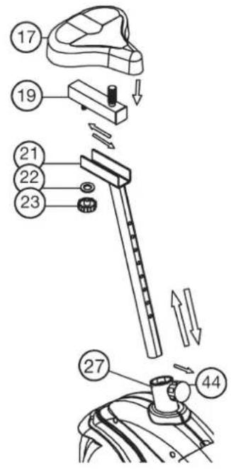 Christopeit EM 3 - Montage du chariot de selle (19), de selle (17) et le tube de selle (21). - 1