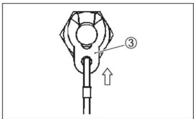 Technical diagram of a mechanical component with numbered annotation and directional arrow
