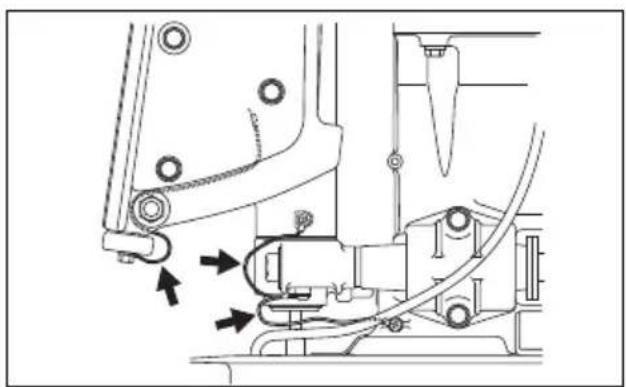 Mechanical assembly diagram showing mechanical components and directional arrows (no text or labels).