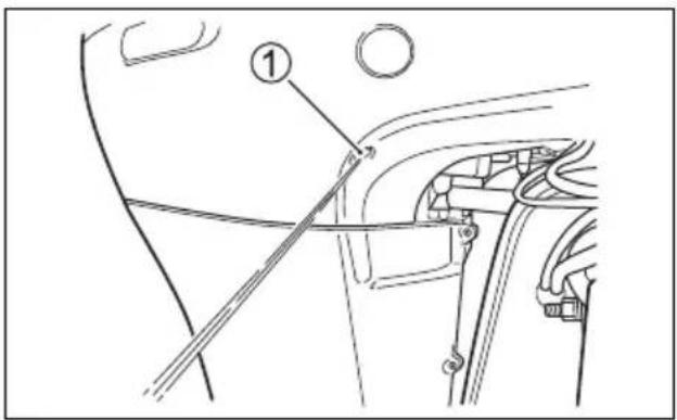 Technical diagram showing a car interior with labeled component 1 and directional arrows indicating movement or assembly.