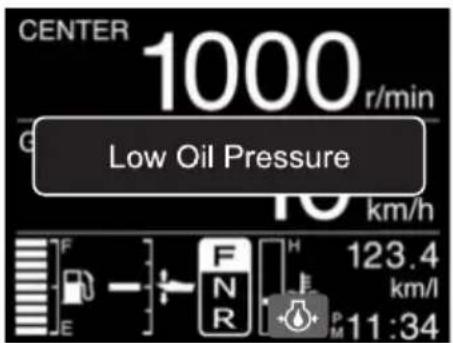 CENTER 1000 r/min Low Oil Pressure 10 km/h F E F R H 123.4 km/l P M 11:34