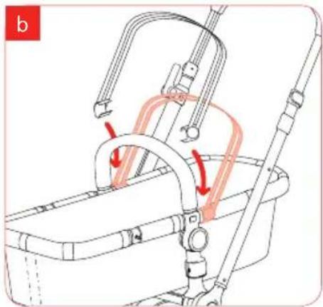 Bugaboo Cameleon - step 2 fitting the rain cover over the tailored sun canopy's frame - 2
