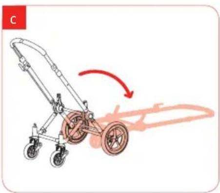Bugaboo Cameleon - step 1 putting the chassis in the 2-wheel position - 1