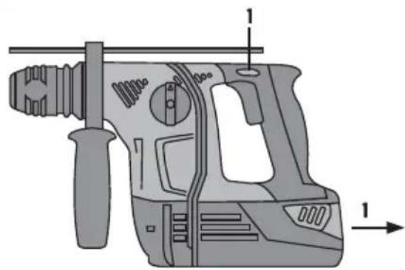 Technical illustration of a mechanical drill bit with labeled parts and directional arrow (no text or symbols)