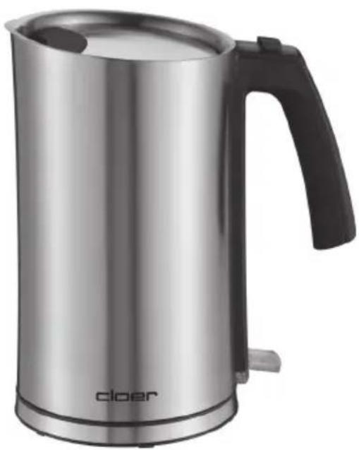 Exterior view of a modern stainless steel water heater with black handle and brand logo (no text or symbols on body)