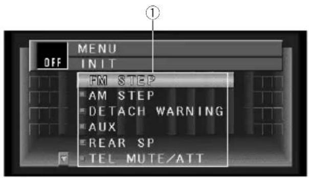 MENU OFF INIT FM STEP ■ AM STEP ■ DETACH WARNING ■ AUX ■ REAR SP ■ TEL MUTE/ATT