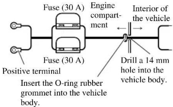 PIONEER GM-3100T - Pass the battery wire from the engine compartment to the interior of the vehicle. - 1