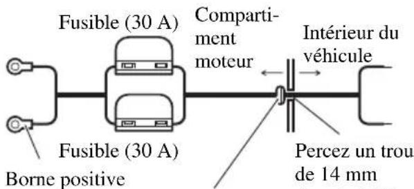 PIONEER GM-5000T - Faites passer le câble de liaison à la batterie du compartiment moteur vers l'intérieur du véhicule. - 1