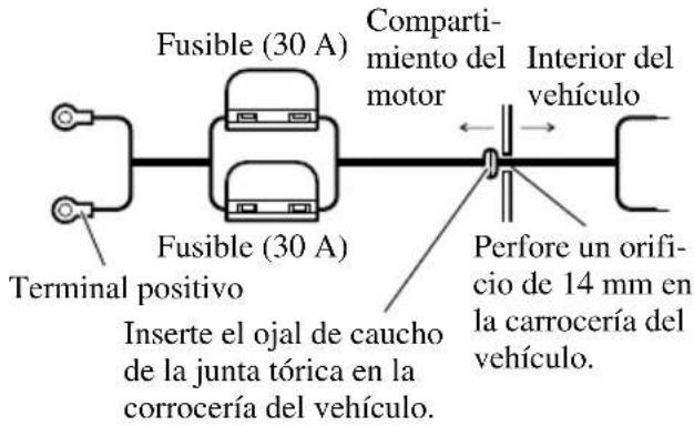 PIONEER GM-X564 - Pase el cable de batería desde el compartimiento del motor al interior del vehículo. - 1