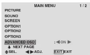 PIONEER PDP-42MVE1 - Instellingenmenu ADVANCED OSD Instellen van de menufunctie - 2