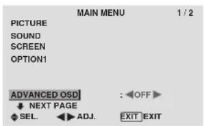 PIONEER PDP-42MVE1 - Instellingenmenu ADVANCED OSD Instellen van de menufunctie - 1