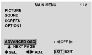 PIONEER PDP-42MVE1 - Advanced OSD Settings Menu Setting the menu mode - 1