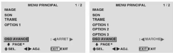PIONEER PDP-42MVE1 - Menu des réglages de OSD Avancé Passage au mode menu - 1