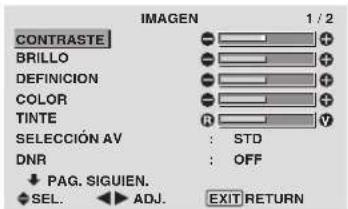 IMAGEN 1 / 2 CONTRASTE BRILLO DEFINICION COLOR TINTE SELECCIÓN AV : STD DNR : OFF ↓ PAG. SIGUIEN. ◆ SEL. ▶ ADJ. EXIT RETURN